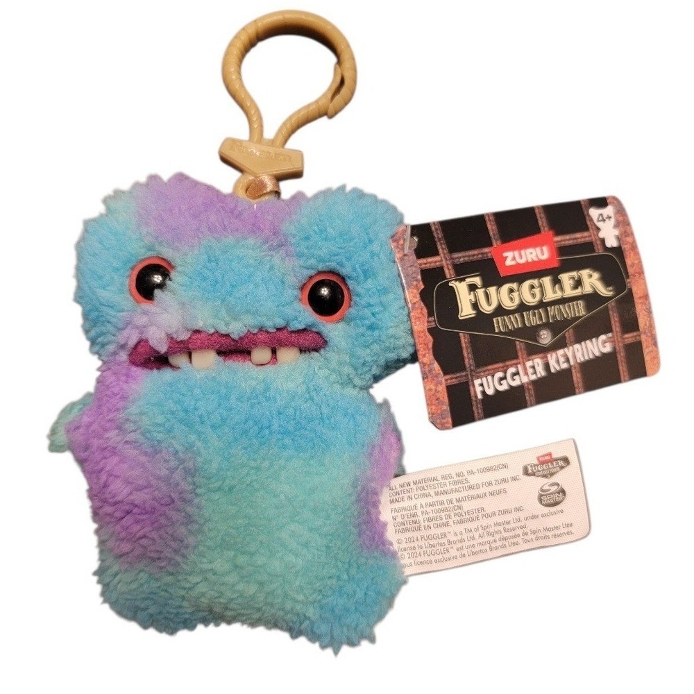 Fuggler Funny Ugly Monster Keychain Blue Purple Tie Dye Plush Clip On
